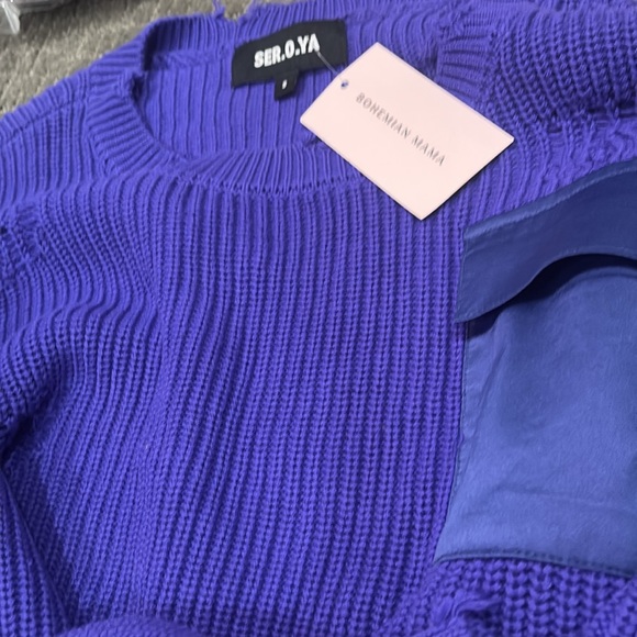 SER.O.YA Cropped Devin Bold Purple Knit Ensemble with Pocket NWT Size Small - Picture 8 of 8